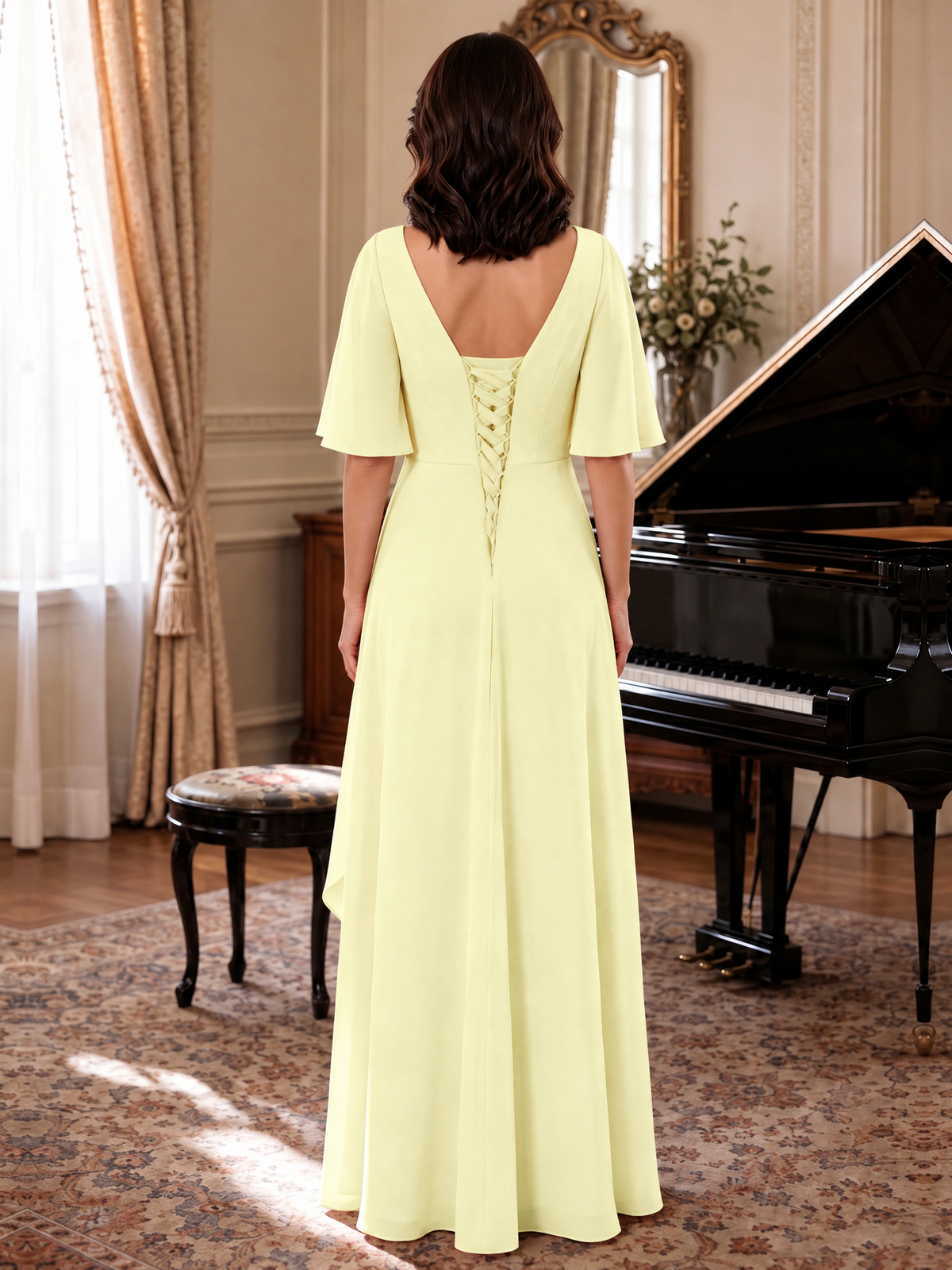 V-Neck Chiffon Lace Mother of the Bride Dresses