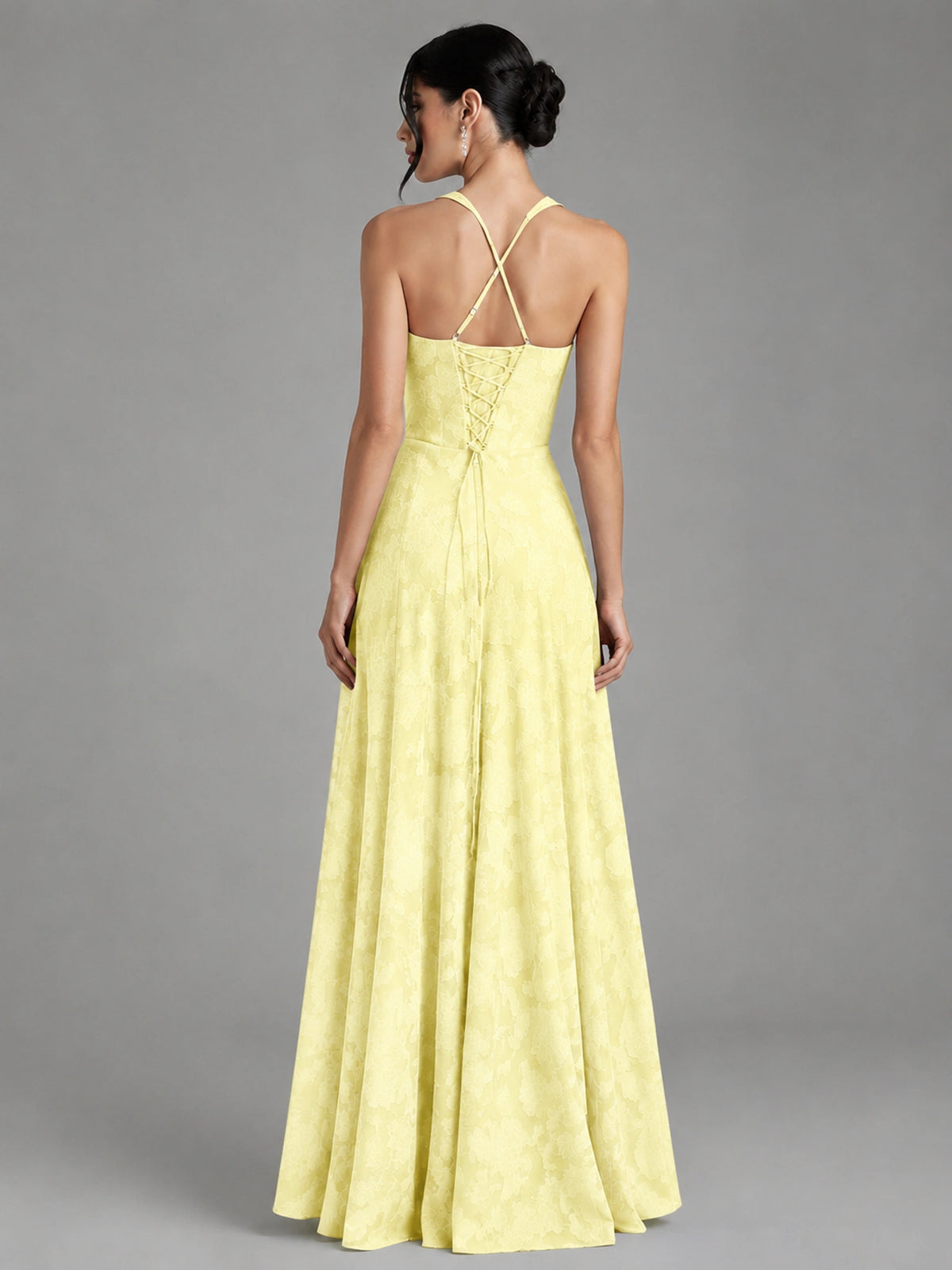 A-Line Halter Floral Chiffon Maxi Dress