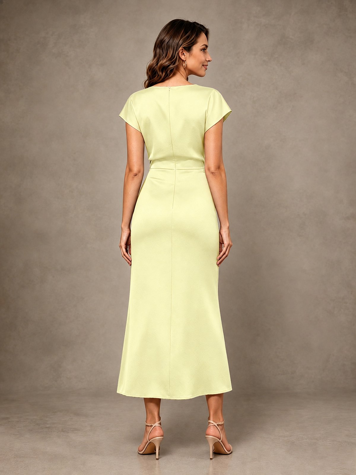 Cowl Neck Satin Mother of the Bride Dress with Ruched Waist