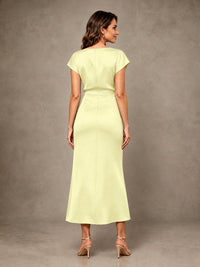 Cowl Neck Satin Mother of the Bride Dress with Ruched Waist