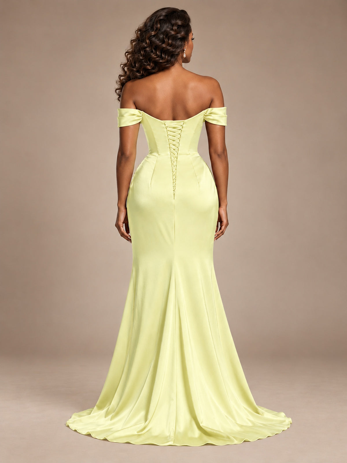 Burgundy Off-the-Shoulder Satin Corset Prom Dress with Slit