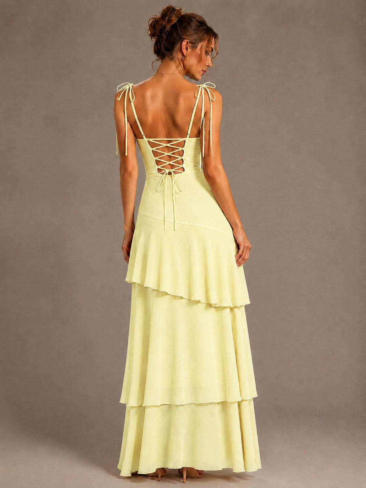 Spaghetti Strap Tiered Ruffles Chiffon Prom Dress