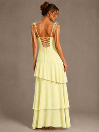 Spaghetti Strap Tiered Ruffles Chiffon Prom Dress