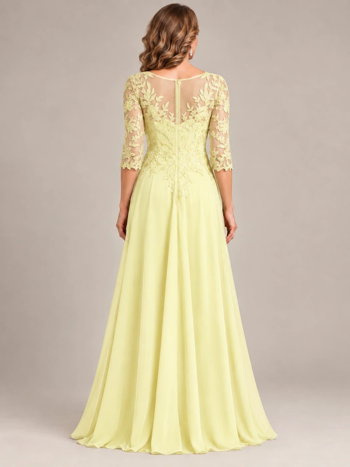 Sequin Lace A-Line Mother of the Bride Dress with 3/4 Sleeves
