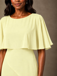Taupe Chiffon A-Line Mother of the Bride Dress with Cape Sleeves