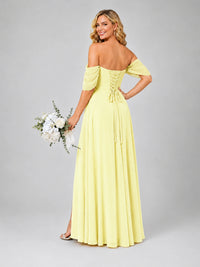 Off Shoulder Chiffon Bridesmaid Dress with Slit