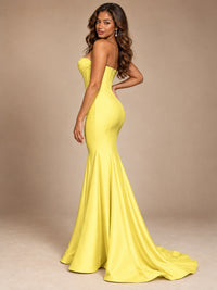 Red Strapless Satin Mermaid Prom Dress with Corset Bodice