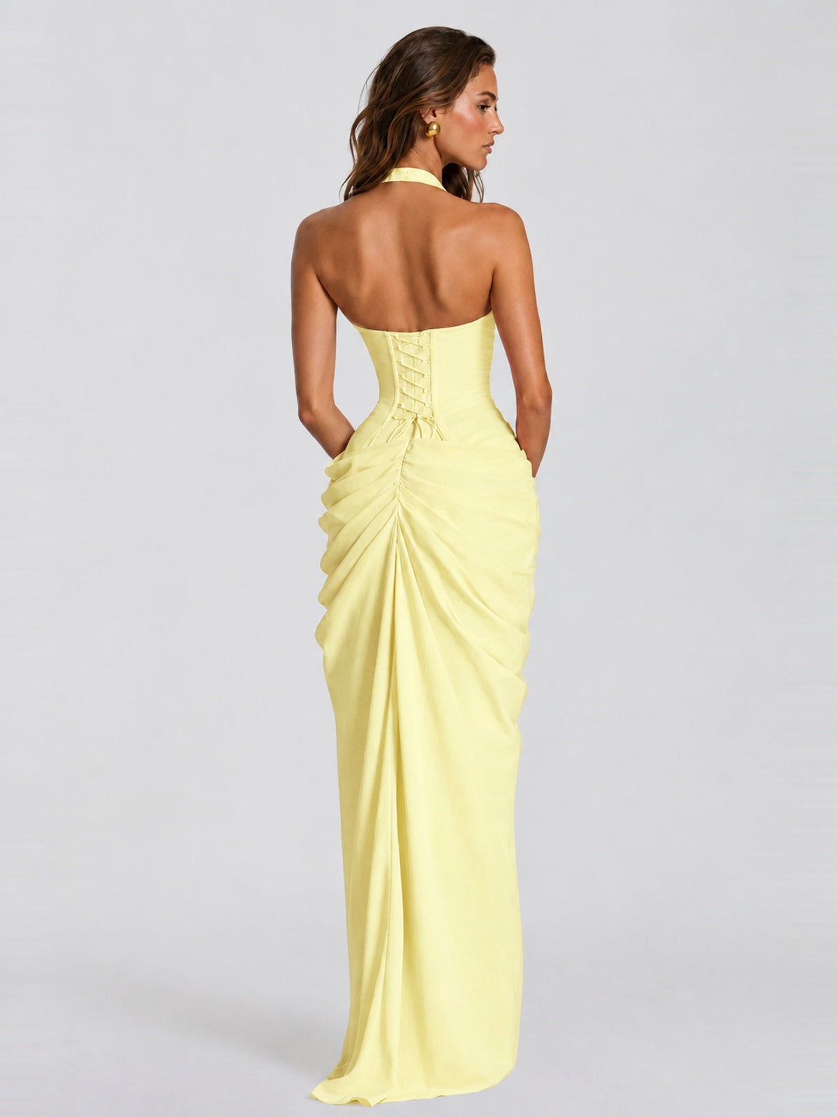 Ruched Halter Neck High-Slit Prom & Evening Dress