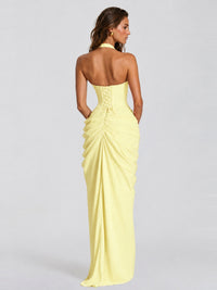 Ruched Halter Neck High-Slit Prom & Evening Dress