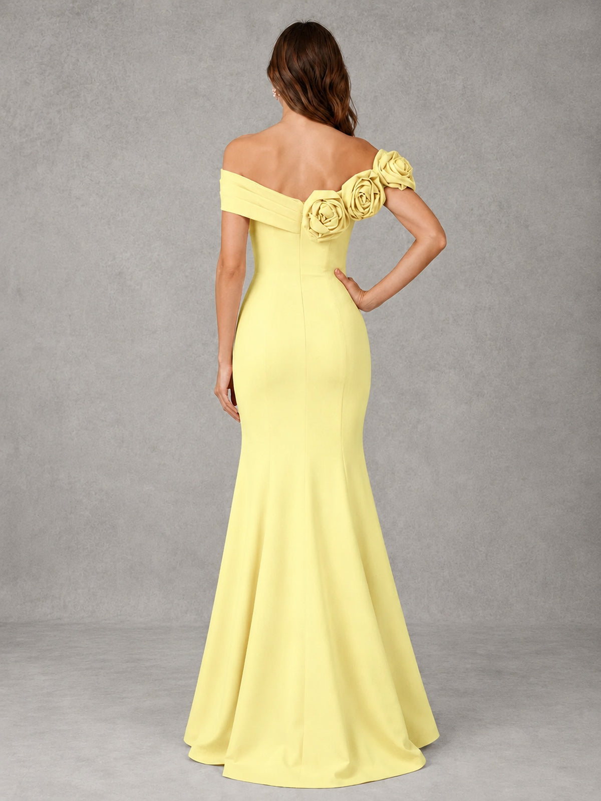Blush Pink Off Shoulder Mermaid Bridesmaid Dress with Floral Rosette