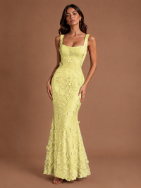 Floral Applique Mermaid Formal Dress with Lace-Up Back