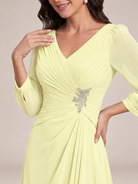 V-Neck Pleated Chiffon Mother of the Bride Dress with Flutter Sleeves