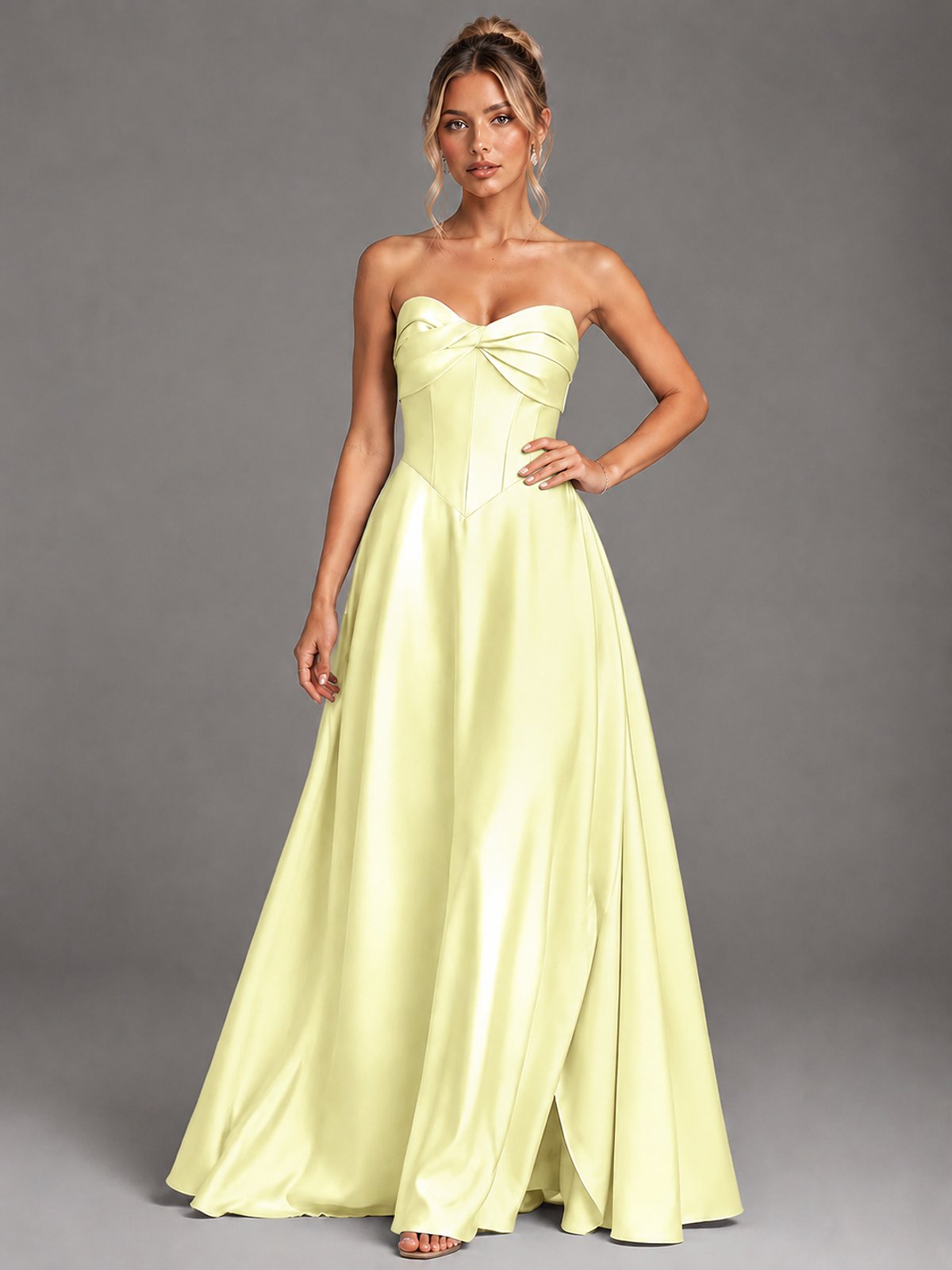 Sweetheart Neck Strapless Satin A-Line Prom Dress