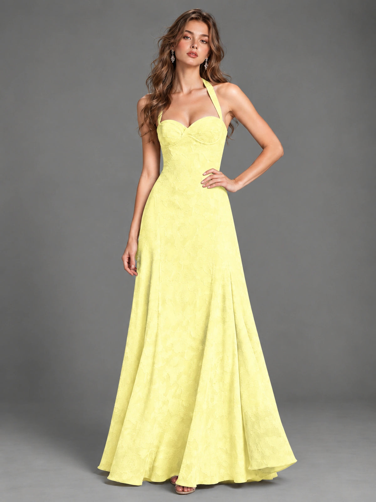 A-Line Halter Floral Chiffon Maxi Dress