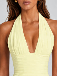 Ruched Halter Neck High-Slit Prom & Evening Dress