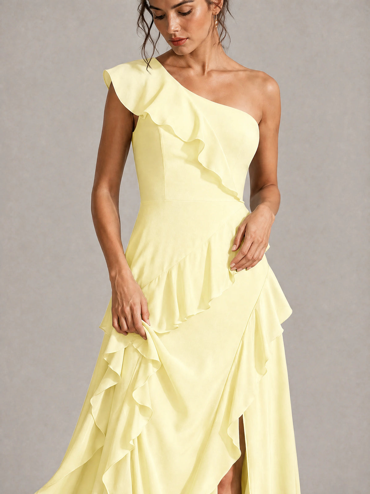 Sage Green One Shoulder Ruffle Bridesmaid Dress