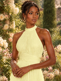 Wrap Pleated Prom Dress Halter A-line Chiffon Formal Wedding Dress