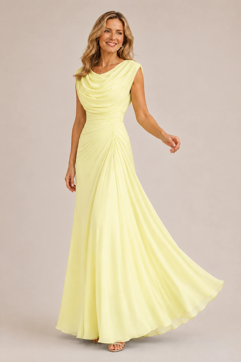 Cowl Neck Ruched Chiffon Mother of the Bride Dress