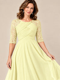 Tea-Length Mother of the Bride Dress with Lace 3/4 Sleeves