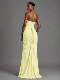 Strapless Bodycon Pleated Chiffon Formal Dress with Slit
