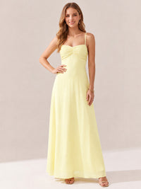 JOVELLEE Yellow Sweetheart Ruched Bust Chiffon Maxi Dress