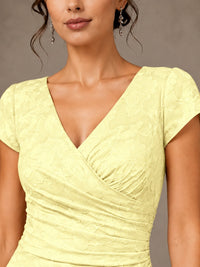 V-Neck Floral Jacquard Mother of the Bride Dress with Slit