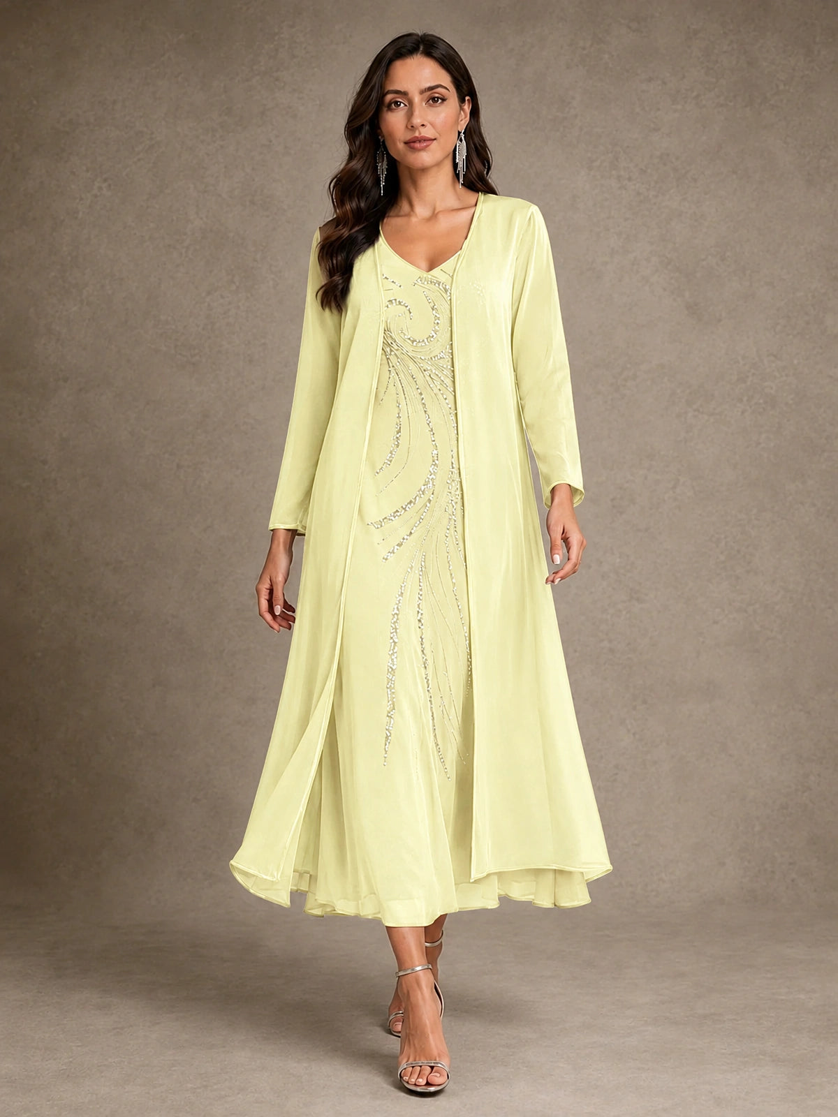 Sequin Chiffon Mother of the Bride Dress with Jacket
