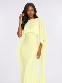 Satin Cape Prom Dresses Meramid Maxi Dress