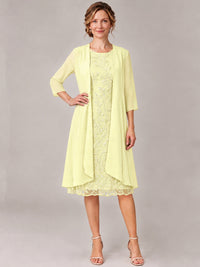 Tea Length Sequin Lace Mother of The Bride Dress with Chiffon Jacket