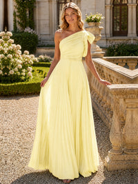 One Shoulder Pleated Chiffon A-Line Floor-Length Bridesmaid Dress
