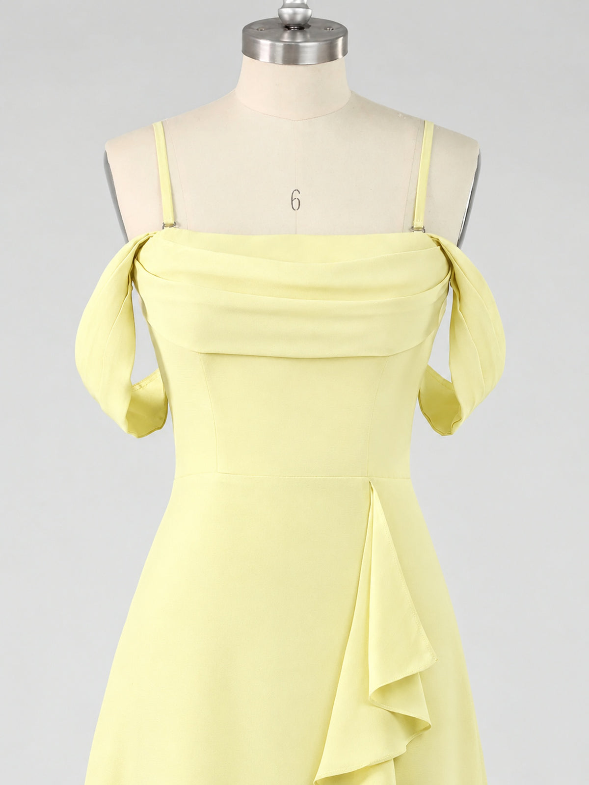 Spaghetti Strap Chiffon Bridesmaid Dress with Ruffles Slit