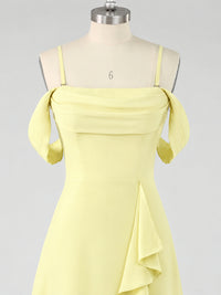Spaghetti Strap Chiffon Bridesmaid Dress with Ruffles Slit