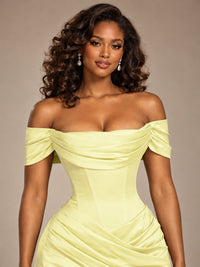 Burgundy Off-the-Shoulder Satin Corset Prom Dress with Slit
