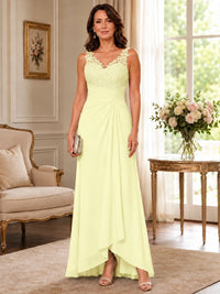 Elegant Chiffon Mother of the Bride Dress with Lace Applique and Cape Sleeves
