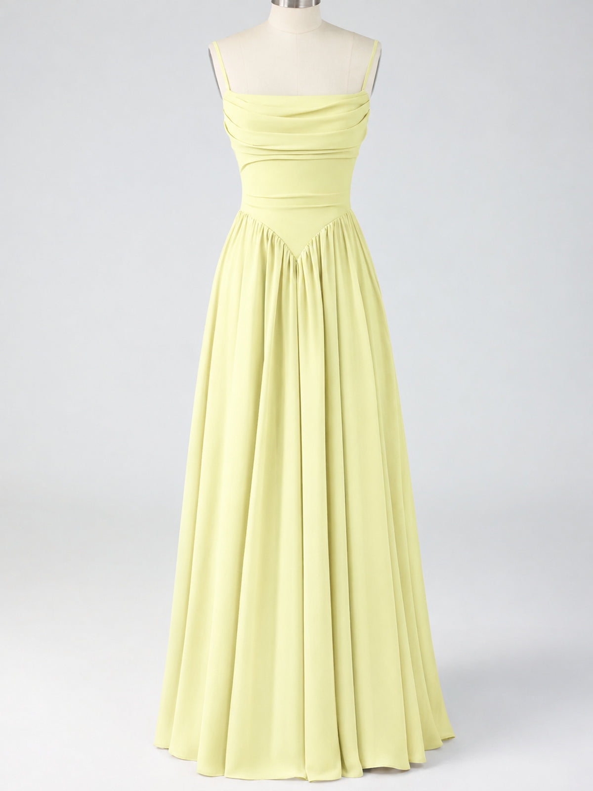 Spaghetti Strap Ruched Chiffon Maxi Dress with Backless