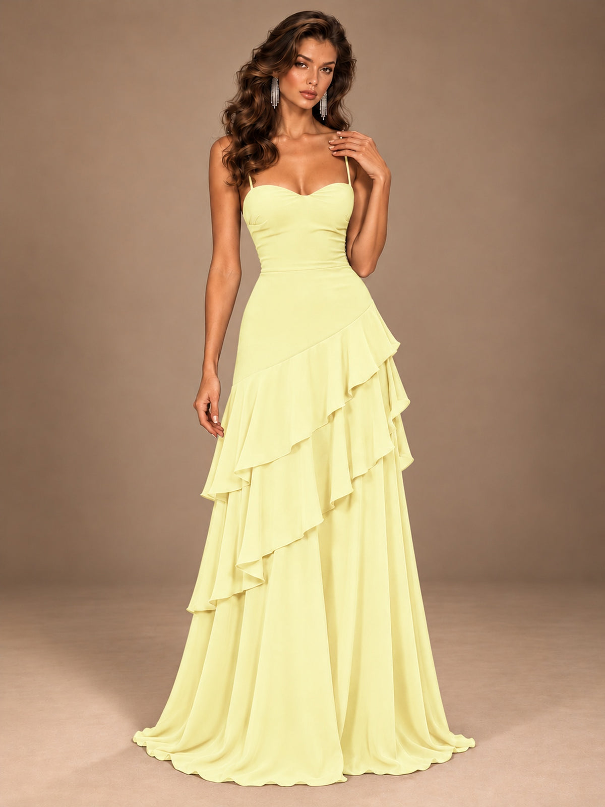 Sweetheart A-Line Ruffle Prom Dress with Spaghetti Straps