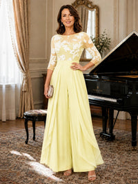 Lace Applique Wide-Leg Chiffon Mother of the Bride Jumpsuit