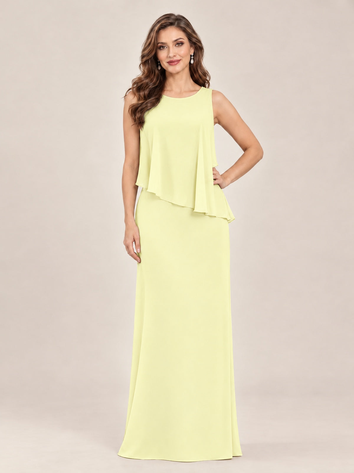 Cape Sleeve Mother of the Bride Dress with Asymmetrical Overlay