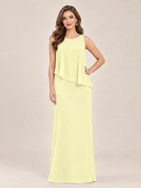 Cape Sleeve Mother of the Bride Dress with Asymmetrical Overlay