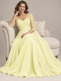 Sequin Lace A-Line Mother of the Bride Dress with 3/4 Sleeves