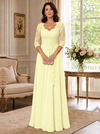 Chiffon Lace Applique Mother of the Bride Dress with 3/4 Sleeves