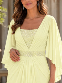 Elegant V-Neck Sequined Chiffon Mother of the Bride Dress with Flutter Sleeves
