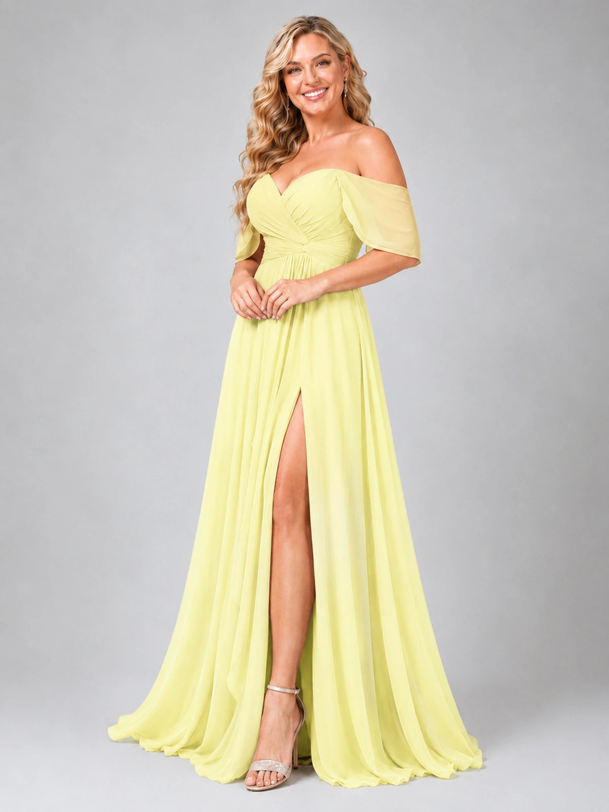 Off Shoulder Chiffon Bridesmaid Dress with Slit