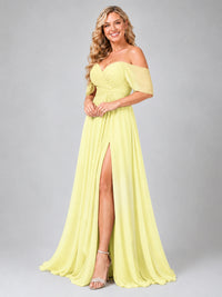 Off Shoulder Chiffon Bridesmaid Dress with Slit