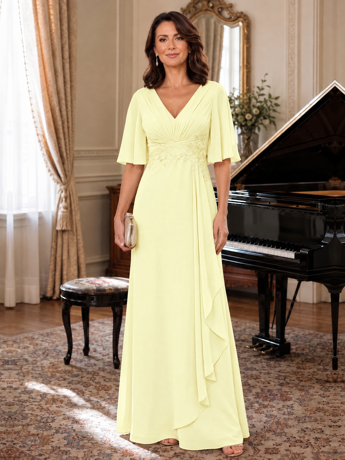 V-Neck Chiffon Lace Mother of the Bride Dresses