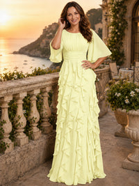 Elegant Chiffon Mother of the Bride Dress with Flutter Sleeves and Ruffle Skirt