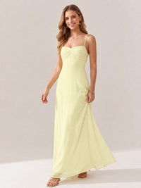 JOVELLEE Yellow Sweetheart Ruched Bust Chiffon Maxi Dress