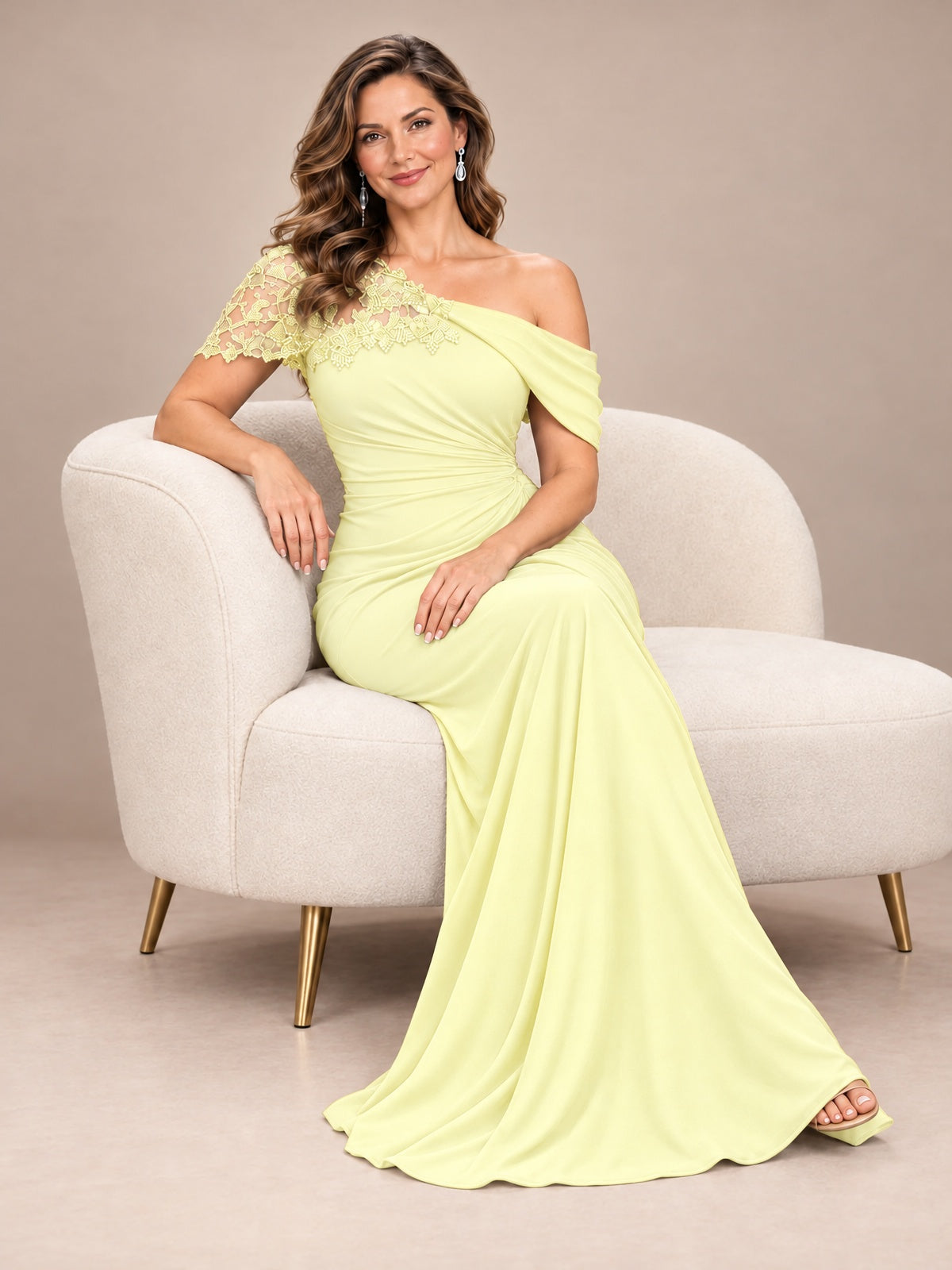 One Shoulder Chiffon Mother of The Bride Dress