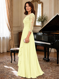 A-Line Chiffon Mother of the Bride Dress with Floral Applique 3/4 Sleeves