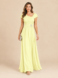 Cap Sleeve Mother of The Bride Dresses Long Chiffon Formal Gowns